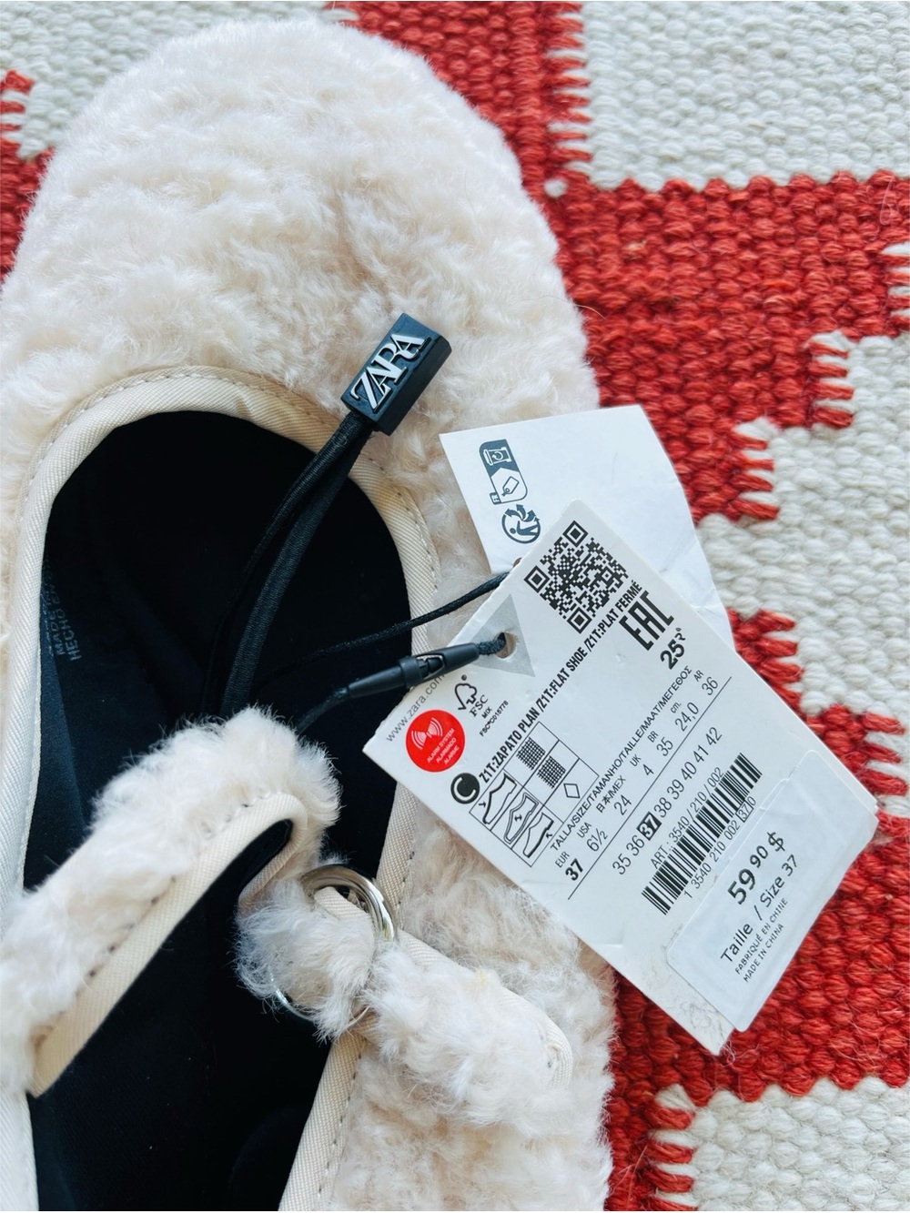 Zara Cream Faux-Shearling Mary Jane Flats